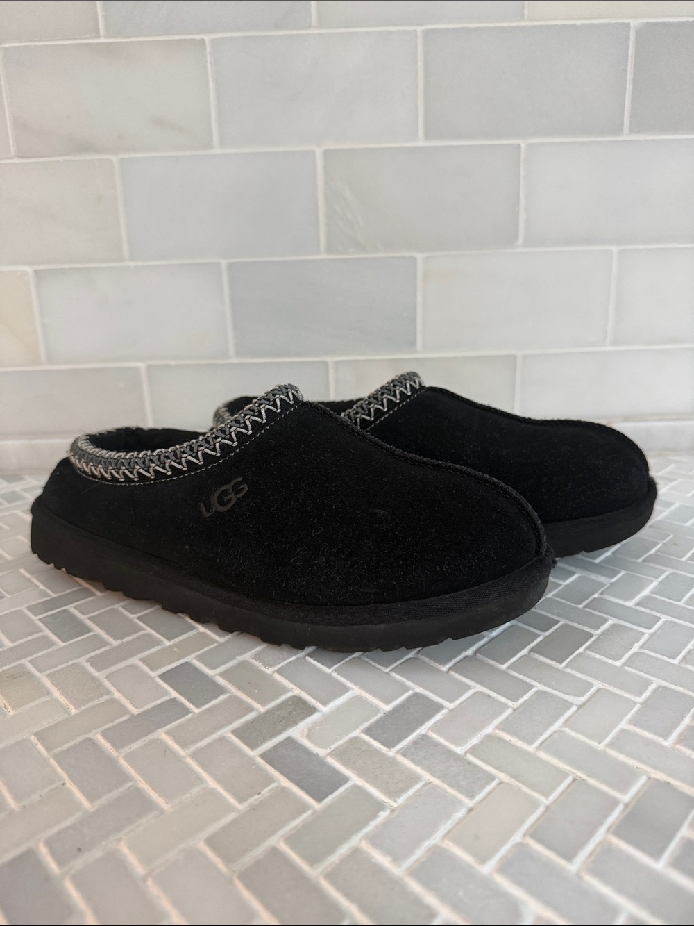 UGG Men US 8 Black Suede Slip-On Tasman Clog